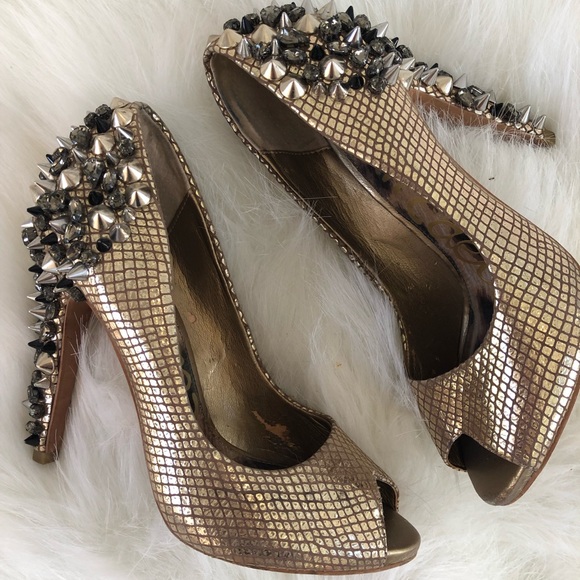 Sam Edelman Shoes - Sam Edelman spiked rhinestone gold bling heels